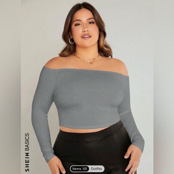 SHEIN BASICS Plus Off Shoulder Crop long sleeve 3x - Picture 2 of 3